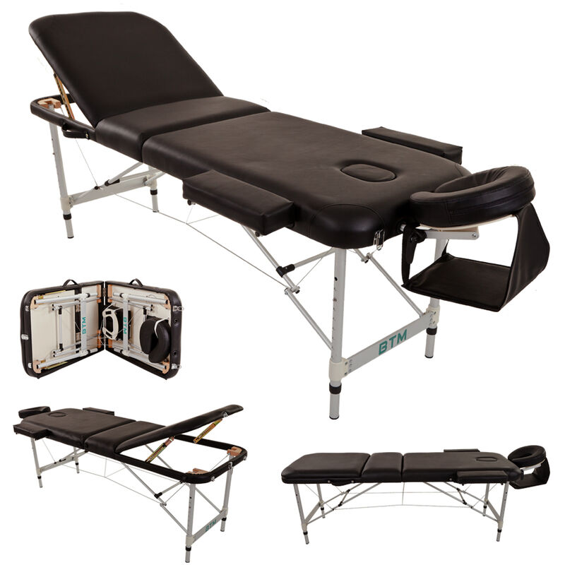 QHJ - Folding pu Leather Massage Table Aluminium Frame w/ Headrest Arms Beauty 3 Section