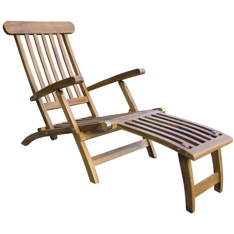 Folding Reclining Garden Patio Decking Steamer Chair / Sun Lounger with Footrest