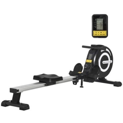 Folding Rowing Machine, Magnetic Rower Machine with 8 Levels Quiet Resistance, LCD Monitor, Wheels, Aluminium Slide Rail and Vertical Storage, for Home Gym Cardio Training