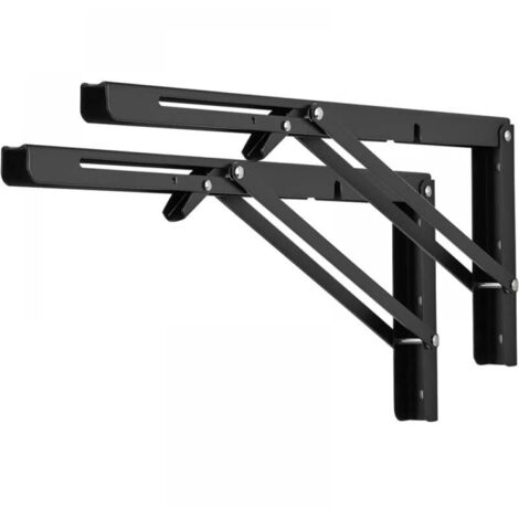 Folding shelf bracket, space-saving bracket, wall-mounted folding table hinge, 30 cm, 2 pieces - Black