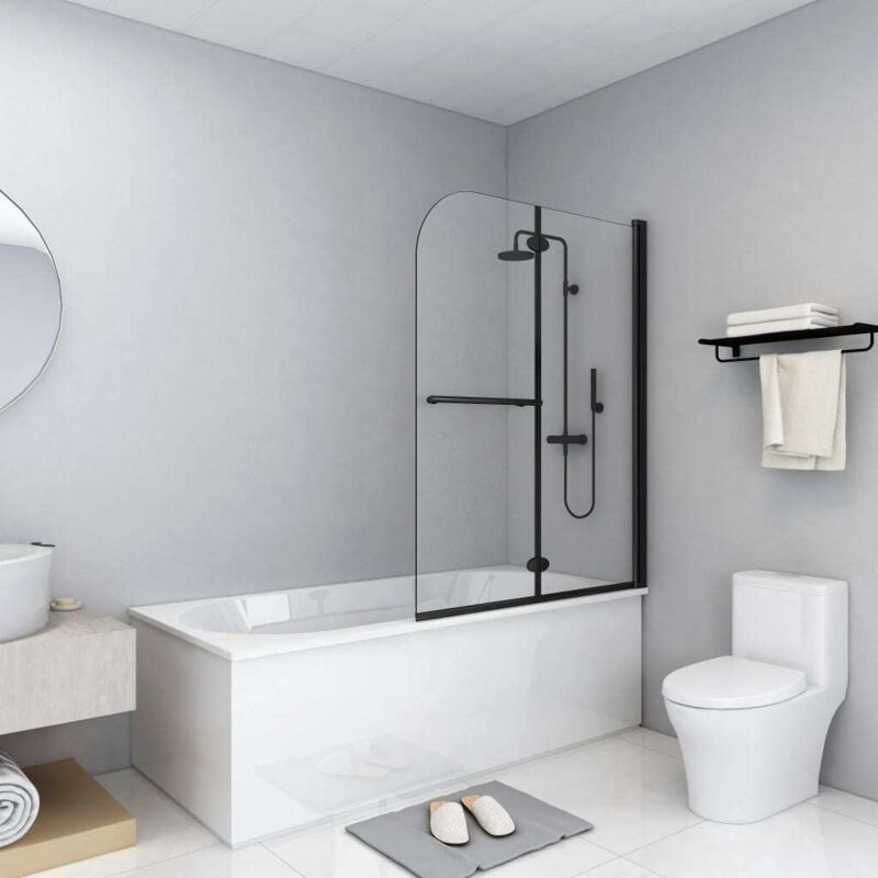 Folding Shower Enclosure 2 Panels Esg 95x140 Cm Black Vidaxl