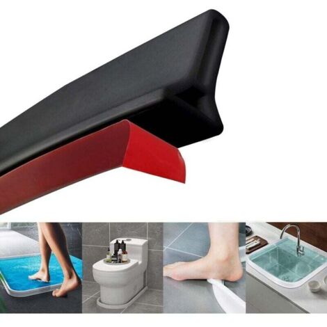 Folding shower screen and water retention system to keep water within the threshold (Black)
