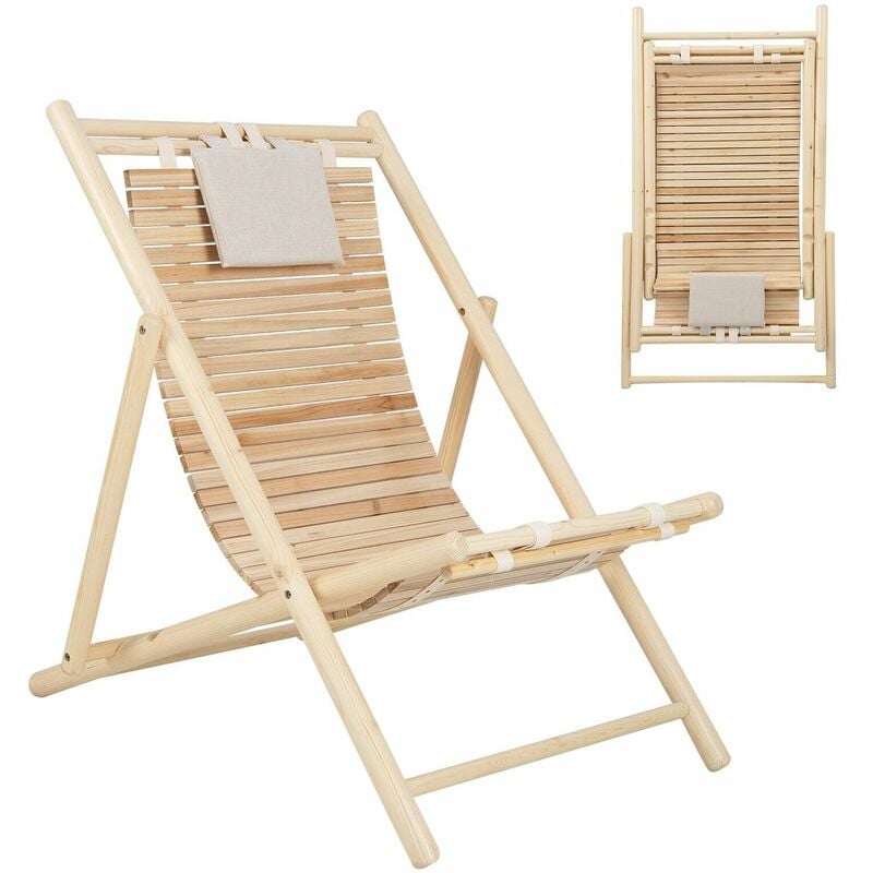 Folding Sling Chair Reclining Deck Chair Side Sun Lounger 3 Adjustable Position