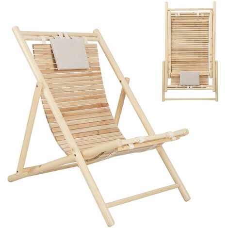 Folding Sling Chair Reclining Deck Chair Side Sun Lounger 3 Adjustable Position