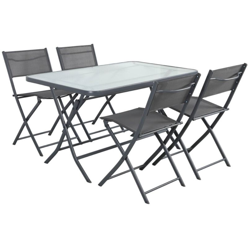 Sweeek Folding Garden Table Steel + 4 Textilene Seats Anthracite - Ancona