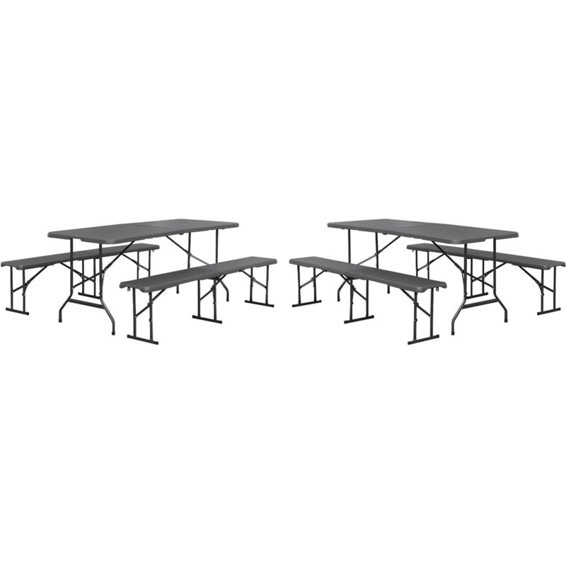Sweeek Folding Steel Reception Table With 2 Benches (set Of 2), Fiesta Set, Charcoal Grey, 180x69.5x73.5 Cm