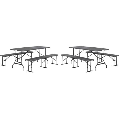 Folding steel reception table with 2 benches (set of 2), FIESTA SET, Charcoal Grey, 180x69.5x73.5 cm