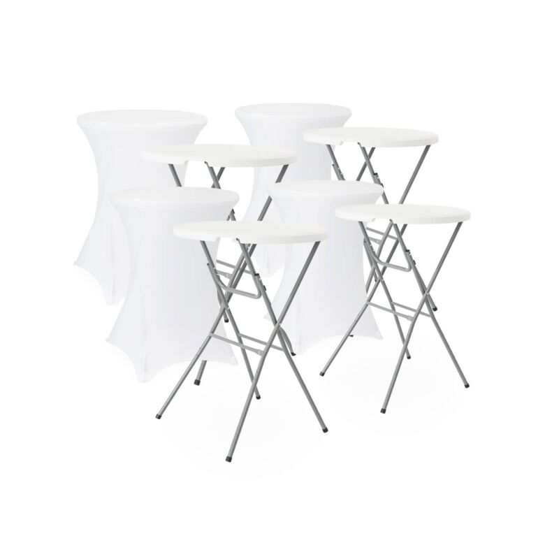 Sweeek - Set Of 4 Folding Steel Reception Tables With Protective Cover, White Polyester Cover Gala