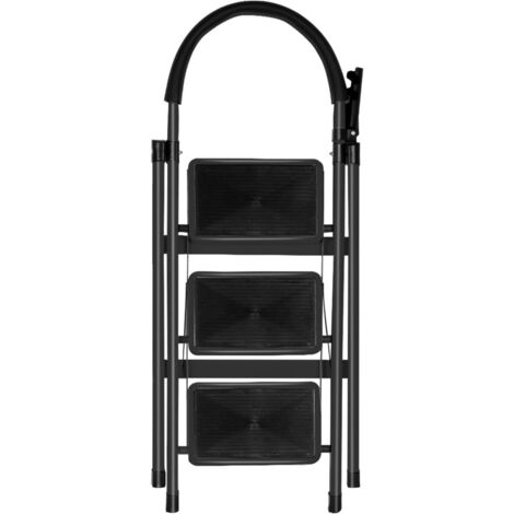 Folding Step Ladder 4 Step Ladder with Ramp with Tool Platform, Portable Steel Ladder 190kg for Adults Home Kitchen Office 133 x 74 x 39 cm - 4 Steps (White)