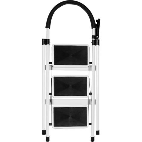 Folding Step Ladder 4 Step Ladder with Ramp with Tool Platform, Portable Steel Ladder 190kg for Adults Home Kitchen Office 133 x 74 x 39 cm - 4 Steps (White)