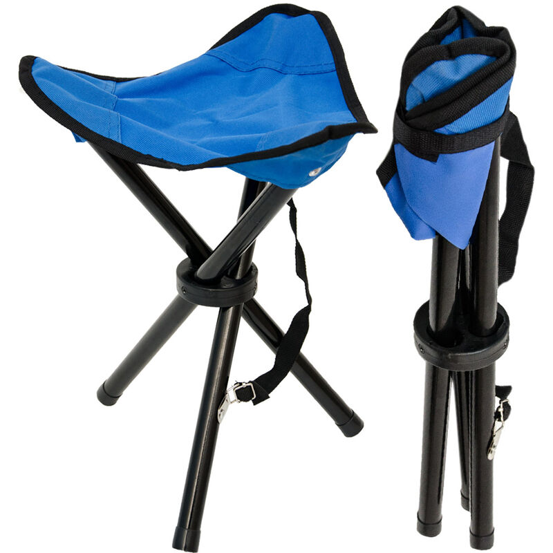 Folding stool for camping fishing hunting Practical travel tripod chair Portable collapsible stools Light-blue - blau