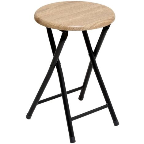 Folding Stools Natural Wood Effect Metal Frame MDF Seat