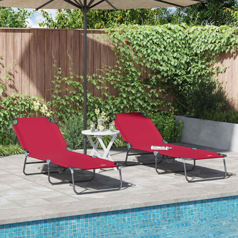 Vidaxl - Folding Sun Lounger 2-person 2 Pcs Red 56 X 189 X 87cm Fabric