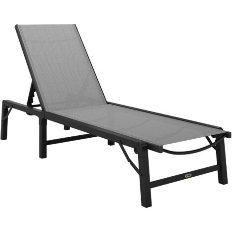 Folding Sun Lounger, 5-Position Adjustable Reclining Garden Lounger, Garden Chaise Lounge Sunbed Recliner Chair with Steel Frame for Beach, Porch, Patio, Camping, Light Grey