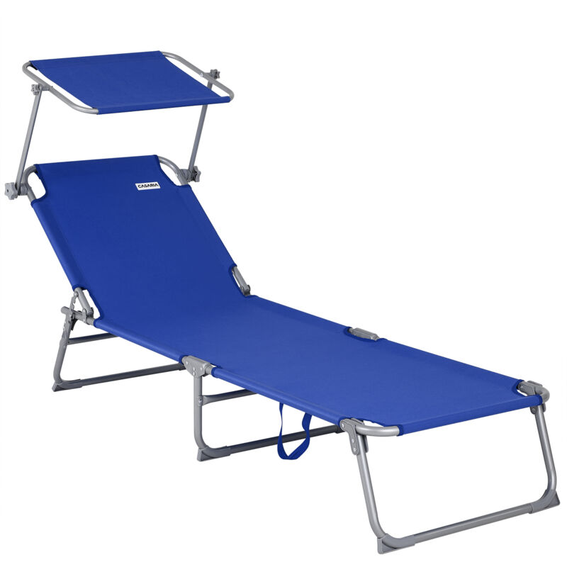 Folding Sun Lounger Steamer Chair Sun Shade Bed Outdoor Garden Loungers Beach Blue