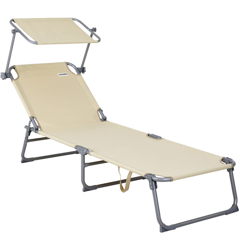 Folding Sun Lounger Steamer Chair Sun Shade Bed Outdoor Garden Loungers Beach Beige