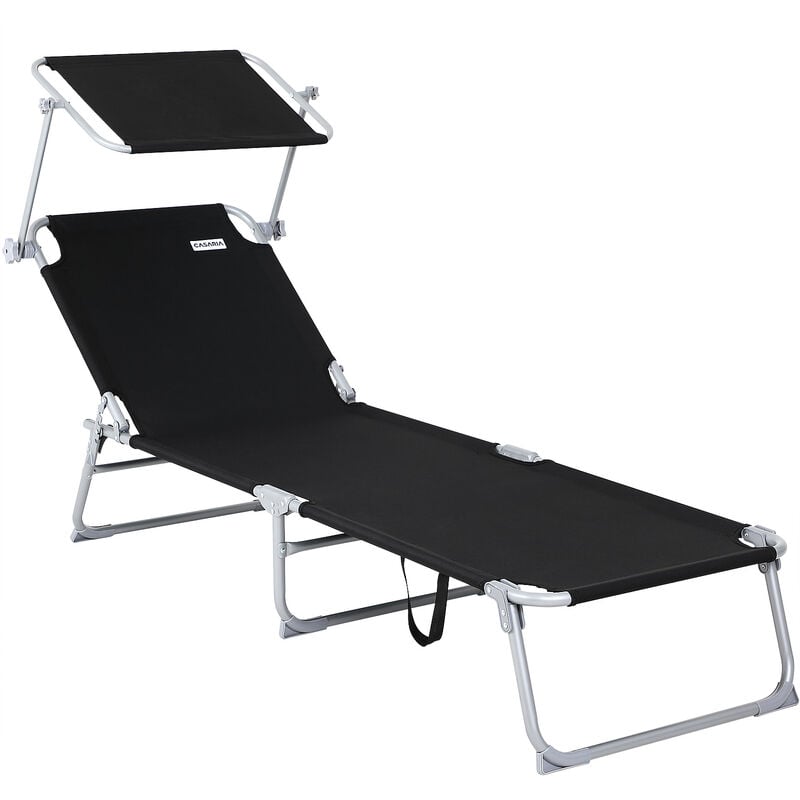 Folding Sun Lounger Steamer Chair Sun Shade Bed Outdoor Garden Loungers Beach Black