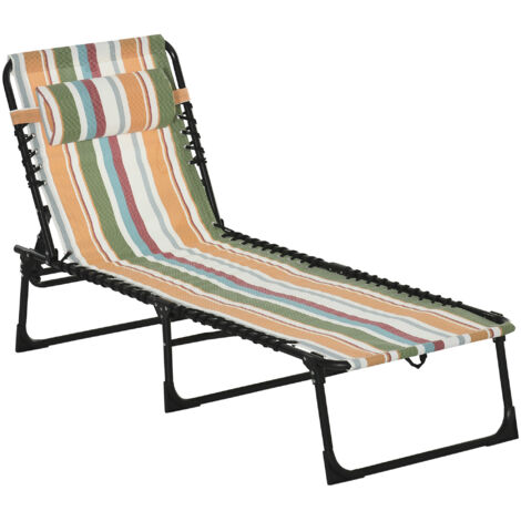 Folding Sun Lounger, Multicoloured Beach Chaise Chair, Garden Reclining Cot, 4 Position Adjustable, Camping Hiking Recliner  UK