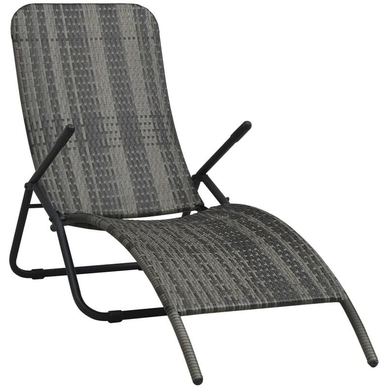 Folding Sun Lounger Poly Rattan Grey Vidaxl