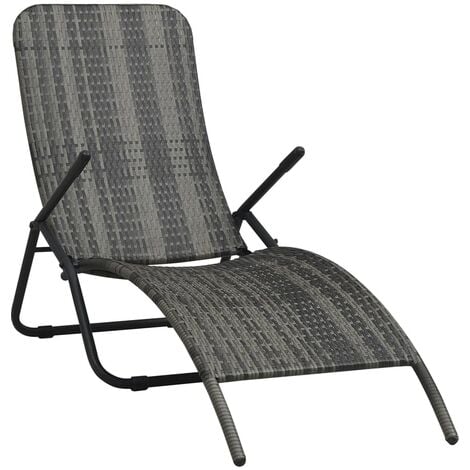 Folding Sun Lounger Poly Rattan Grey vidaXL