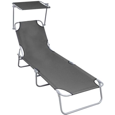 Folding Sun Lounger with Canopy Grey Aluminium