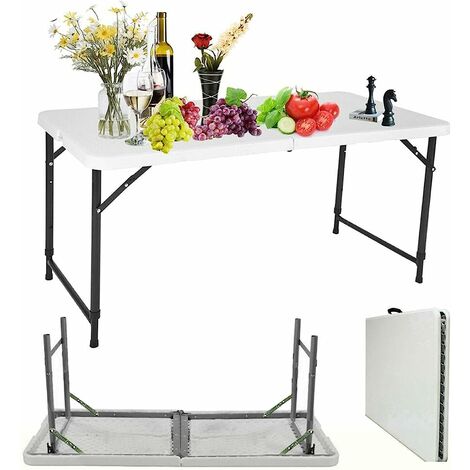 Folding Table 4ft Heavy Duty Extra Strength Camping Buffet Wedding Market Garden Party Car Boot Stall Picnic Trestle Indoor Outdoor Foldaway Carry Handle