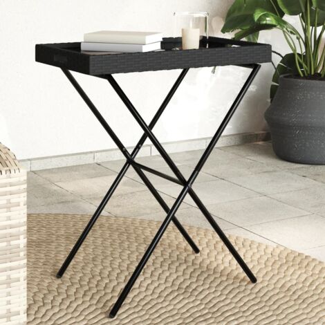 Folding Tray Table Black 65x40x75 cm Poly Rattan vidaXL