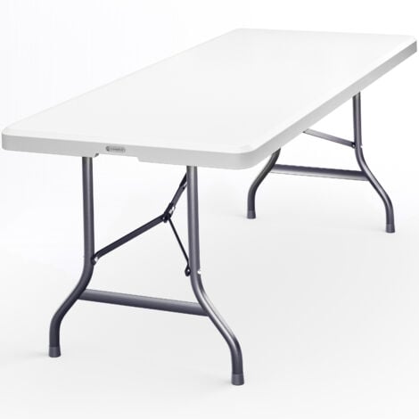 main image of "Folding Trestle Table 220 cm 7ft Large BBQ Dinner Party Catering Carry Handle Plastic White Camping Picnic"