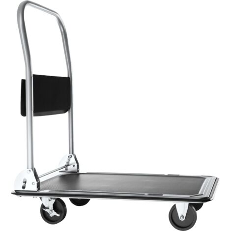 Folding Trolley - foldable handle, 2 fixed, 2 swivel castors, rubberised edge protection - hand truck, flatbed trolley, platform trolley - black 150 kg