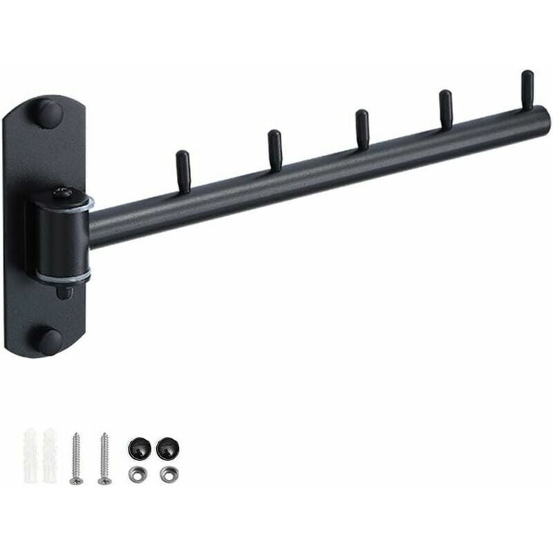 Folding Wall Mounted Coat Hanger Clothes Hook Stainless Steel Swing Arm Holder Clothing Hanging System with 5 Hooks Space Saving Clothing Organizer