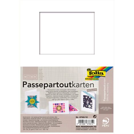Folia 8768/10 Rettangolare Cut-out Confezione di 10 Biglietti con passepartout, Bianco