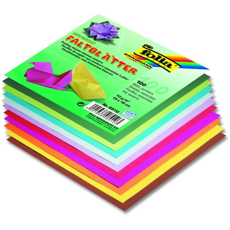 Folia - Glorex Faltblätter 70g Farb.sortiert 10 X 10 Cm, 100 Blatt Bastelpapier