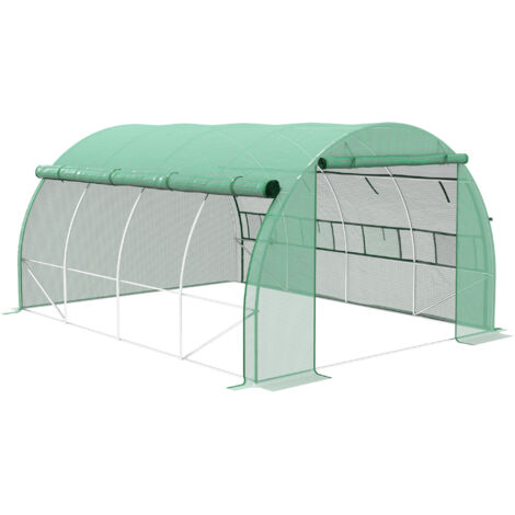 Foliengewächshaus, Treibhaus, begehbar, Netzfenster, Metallrahmen, 4x3x2m, Grün