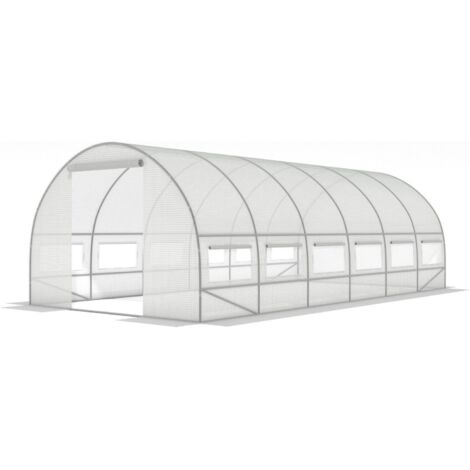 Folientunnel Gewächshaus mit Fenstern 600 x 300 x 200 cm Weiß