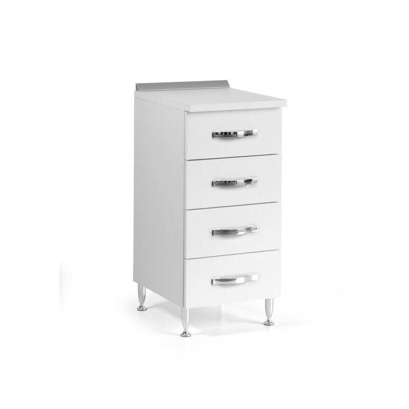 Base commode cuisine 40x50x85 cm en bois frêne blanc avec quatre tiroirs - Foligno