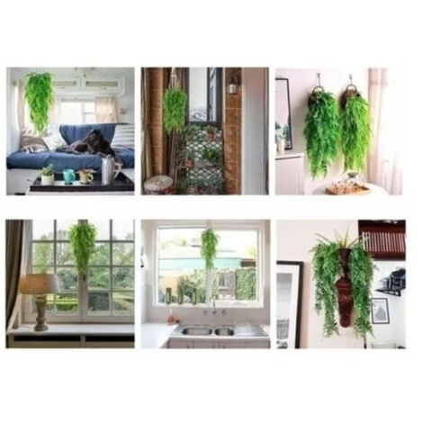 Follaje persa artificial: conjunto con 2 ramas y 69 hojas de plástico lavables para decorar jardines, balcones y paredes interiores/exteriores.