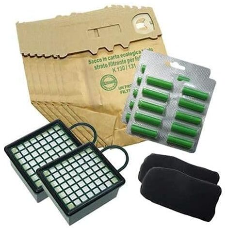 FOLLETTO VK130 VK131 KIT : 12 SACCHETTI 20 PROFUMINI 2 HEPA 2 FILTRI CARBONE