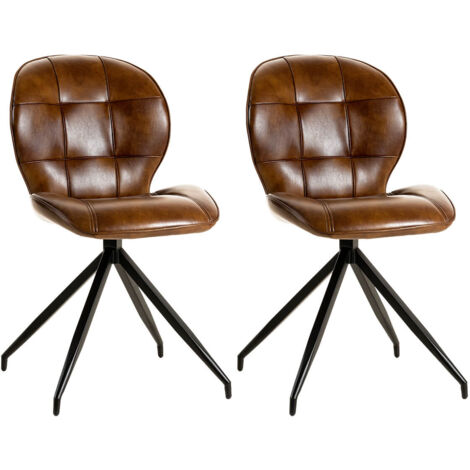 FOLY - Lot de 2 Chaises Simili Cuir Vieilli Marron