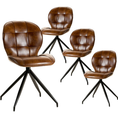 FOLY - Lot de 4 Chaises Simili Cuir Vieilli Marron