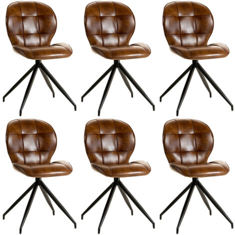 FOLY - Lot de 6 Chaises Simili Cuir Vieilli Marron