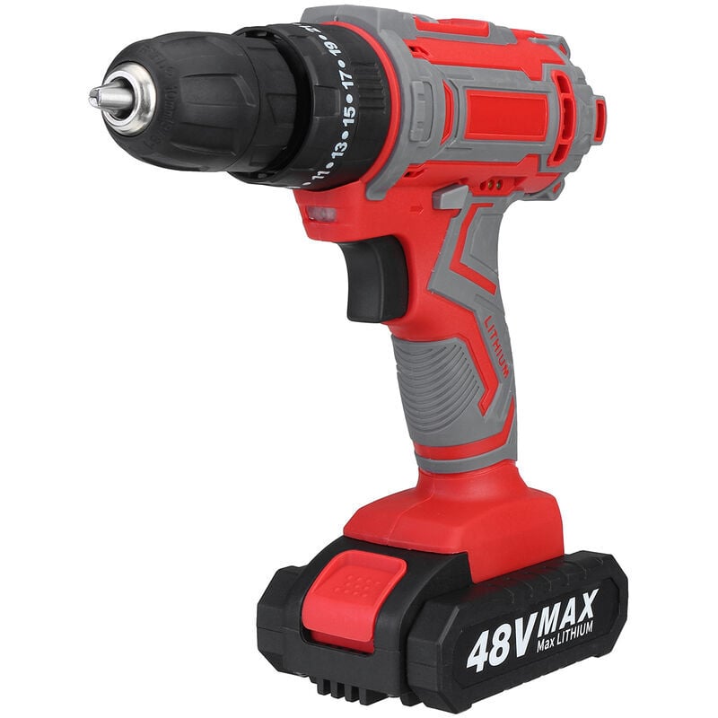 Fonction de perceuse à percussion de tournevis électrique rechargeable sans fil 48V 28Nm rouge avec 1 batterie