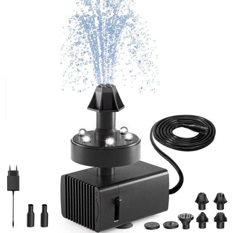 Beijiyi - Fonctionne Fontaine de Jardin avec Lumières led Fontaine de Jardin 7 Buses, avec câble d'alimentation de 16.4Ft pour, pour Bain d'oiseaux