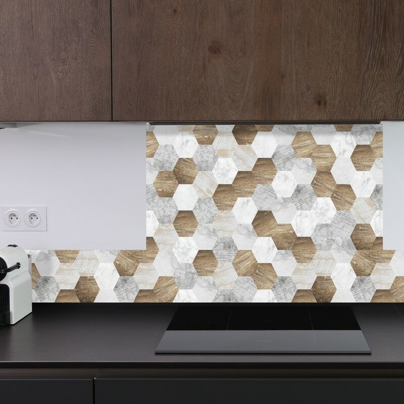 99déco - Fond de hotte Aluminum Motif Hexagonal - 99deco - L70xH90 cm Ep.3 mm