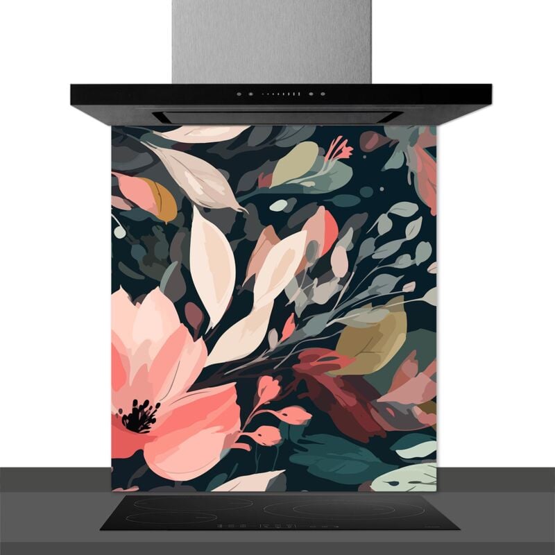 Hxadeco - Fond de hotte decorative, floraly multicolore 60x70