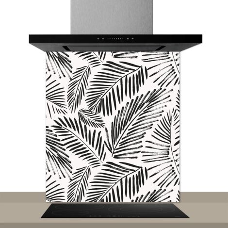 Fond de hotte décorative, fougere noir et blanc 60x70 Fond de hotte