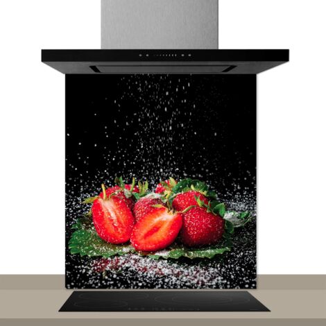 Fond de hotte décorative, fraises au sucre rouge 60x70 Fond de hotte