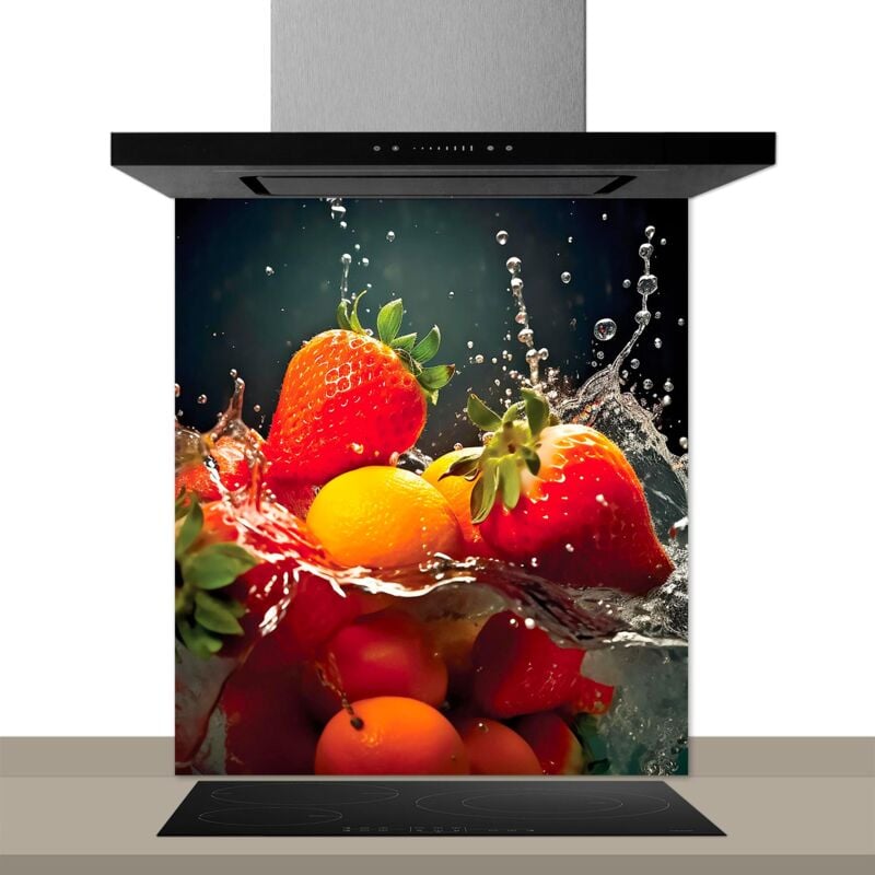 Hxadeco - Fond de hotte decorative, fraises et cie multicolore 60x70