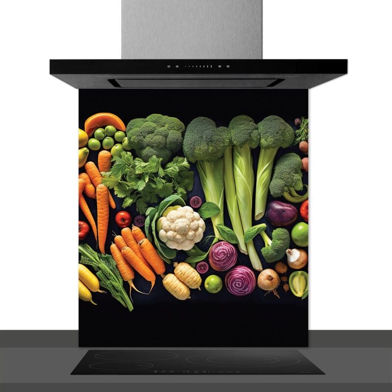 Hxadeco - Fond de hotte decorative, légumes multicolore 60x70