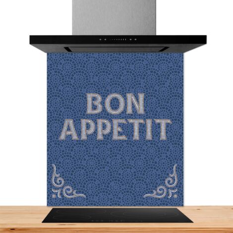 Fond de hotte décorative, mosaique bon appetit bleu 60x70 Fond de hotte