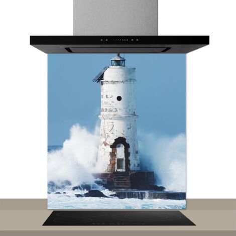 Fond de hotte décorative, phare blanc bleu,blanc 60x70 Fond de hotte